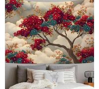 SMBHIAON Diseños Árboles Nubes Follaje- Tapiz - 150L X 100An Cm - Gran Tapiz - Adorno De Póster - Decoración - Papel Pintado - Estampado Floral Retro - Accesorio Divisor De Habitaciones