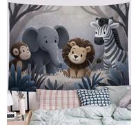 SMBHIAON Elefantes Monos Tapices, Animales Selva Dibujos Animados Decoración Pared Estética, 100L X 75An Cm Tapiz De Pared Paño De Pareds Para Decoración Habitación Tapiz,Gris Claro