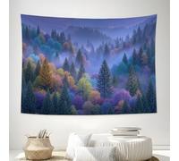 SMBHIAON Escena Bosque Pinos Con Niebla- Tapiz - 200L X 150An Cm - Gran Tapiz - Adorno De Póster - Decoración - Papel Pintado - Bosque De Fantasía - Accesorio Divisor De Habitaciones