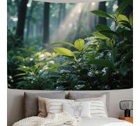 SMBHIAON Hojas Gotas Agua Rayos Luz- Tapiz - 100L X 75An Cm - Gran Tapiz - Adorno De Póster - Decoración - Papel Pintado - Escena Del Bosque - Accesorio Divisor De Habitaciones
