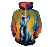 SMBHIAON Hombre Sudadera con Capucha Casual 3D Lindo Bulldog Francés Hoodie Ilustración De Animales Pullover Moda con Manga Larga Y Bolsillo