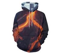 SMBHIAON Hombre Sudadera con Capucha Casual 3D Luz Naranja Hoodie Escena De Erupción Volcánica Pullover Moda con Manga Larga Y Bolsillo