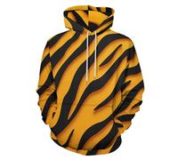 SMBHIAON Hombre Sudadera con Capucha Casual 3D Patrón Rayas Tigre Negro Hoodie Ilustración Línea Minimalista Pullover Moda con Manga Larga Y Bolsillo