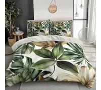 SMBHIAON Juego De Funda Nordica Cama 105 Hojas Acuarela Funda Edredon 200X200Cm Y 2 X Fundas De Almohada De 50X75 Cm Fundas Nórdicas Plantas Tropicales Suave Microfibra,Verde
