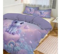 SMBHIAON Juego De Funda Nórdica Reversible Estilo Dibujos Animados En 3D Funda Edredon Cama 180 Unicornio Lindo Fundas Nórdica 260X220Cm con 2 Fundas De Almohada Suave Y Transpirable, Púrpura Claro
