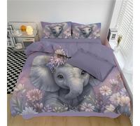SMBHIAON Juego De Funda Nórdica Reversible Ilustración Pintura Ensueño Funda Edredon Cama 180 Elefante Corona Flores Fundas Nórdica 260X220Cm con 2 Fundas De Almohada Suave Y Transpirable, Gris
