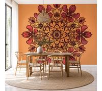 SMBHIAON Papel Pintado Panorámico De Pared, Estilo Bohemio, Dibujo Lineal Flores Mandala, Póster Gigante De Pared Personalizado 3D Para Salón O Dormitorio, 400 × 280 Cm,Naranja