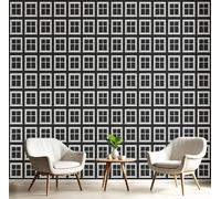SMBHIAON Papel Pintado Patrón Ventana Fotomurales Pintura De Arquitectura Minimalista Tapiz Fotográfico Decorativos Papel Para Pared Salón Pasillo Dormitorio Comedor,250 × 175 Cm, En Blanco Y Negro