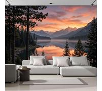 SMBHIAON Papel Pintado Vistas La Montaña Lago Al Amanecer Fotomurales Pintura De Paisaje Natural Tapiz Fotográfico Decorativos Papel Para Pared Salón Pasillo Dormitorio Comedor,450 × 315 Cm, Naranja