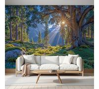 SMBHIAON Papel Tapiz Fotográfico 3D Escena Tranquila Bosque,Luz Sol Se Filtra Través Copas Árboles Proyectando Sombras Papeles Dormitorio,Decoración Del Hogar Tv Fondo Carteles Pegatina,250 × 175 Cm