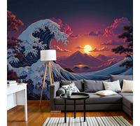 SMBHIAON Papel Tapiz Fotográfico 3D Estilo Ukiyo-E,Ilustración Puesta Sol Y Olas Del Océano Papeles Dormitorio,Decoración Del Hogar Tv Fondo Carteles Pegatina Grande Diseño Paredes,250 × 175 Cm