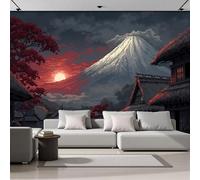 SMBHIAON Papel Tapiz Fotográfico 3D Estilo Ukiyo-E,Vista Nocturna Pueblo Cerca Monte Fuji Papeles Dormitorio,Decoración Del Hogar Tv Fondo Carteles Pegatina Grande Diseño Paredes,250 × 175 Cm