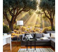 SMBHIAON Papel Tapiz Fotográfico La Luz Del Sol Se Filtra Entre Los Olivos 450 × 315 Cm Fondo De Pantalla Xxl, Paisaje Natural Decoración De Pared Sala Cuarto Oficina Salón, Oro