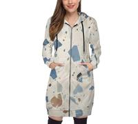 SMBHIAON Sudadera Mujer Larga con Capucha Y Cremallera - Blanquecino Chaqueta con Capucha para Otoño E Invierno,Hoodie con Estampado Patrón De Fragmentos Y Tallas Grandes S-5Xl