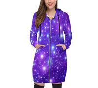 SMBHIAON Sudadera Mujer Larga con Capucha Y Cremallera - Púrpura Chaqueta con Capucha para Otoño E Invierno,Hoodie con Estampado Cielo Estrellado Cósmico Y Tallas Grandes S-5Xl
