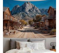 SMBHIAON Tapiz Ciudad Del Oeste Montañas Edificios Madera Caminos Tierra, Tapices Extra Grandes Para Hogar Oficina Dormitorio Decoración Interior Y Exterior 150L X 150An Cm,Marrón