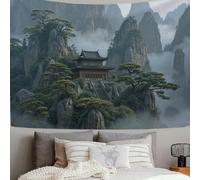 SMBHIAON Tapiz Zen Oriental Templos Cumbres Montañosas Rocas Extrañas, Tapices Extra Grandes Para Hogar Oficina Dormitorio Decoración Interior Y Exterior 100L X 75An Cm,Verde