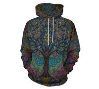 SMBHIAON Unisex 3D Pintura De Vitrales Hoodie Hombre Escena Compleja De Árboles Mujer Sudadera con Capucha Casual Manga Larga Pullover Sweatshirt con Bolsillos,S-6Xl