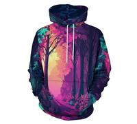 SMBHIAON Unisex Escena De Bosque 3D Hoodie Hombre Mujer Sudadera con Capucha Árboles Altos Casual Manga Larga Pullover Sweatshirt con Bolsillos,Púrpura