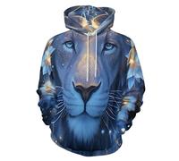 SMBHIAON Unisex Estilo Arte Fantástico 3D Hoodie Hombre Mujer Sudadera con Capucha Estampados Animales Leones Y Flores Casual Manga Larga Pullover Sweatshirt con Bolsillos,Azul Oscuro