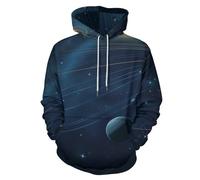 SMBHIAON Unisex Ilustración del Sistema Solar 3D Hoodie Hombre Mujer Sudadera con Capucha Planetas En Órbita Casual Manga Larga Pullover Sweatshirt con Bolsillos,Azul