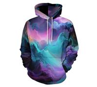 SMBHIAON Unisex Paisaje De Fantasía 3D Hoodie Hombre Mujer Sudadera con Capucha Escena Abstracta De Montaña Casual Manga Larga Pullover Sweatshirt con Bolsillos,Turquesa