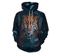 SMBHIAON Unisex Patrón De Animales De La Jungla 3D Hoodie Hombre Mujer Sudadera con Capucha Leopardo Feroz Casual Manga Larga Pullover Sweatshirt con Bolsillos,Marrón