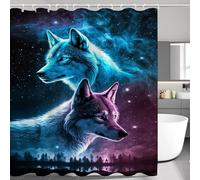SMchwbc Cortina de ducha de lobo, 180 x 200 cm, 180 x 180 cm, diseño de lobos, luna del bosque, lobo, animales, poliéster, animales salvajes, cortinas de ducha, resistente al agua (6,180 x 200 cm)