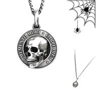 SMchwbc Memento Mori - Calavera colgante de Halloween, colgante de calavera de Halloween, colgante de acero de titanio, tela