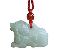 SMDSAZ Collar con colgante de esmeralda natural del zodiaco chino, joyería de moda tallada a mano para hombre y mujer, Pig, Gema, Jade