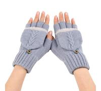 SMED Guantes cortos de lana sin dedos con bordes de piel abatibles para mujer mangas de medio dedo de punto cálidas y modernas azul talla única