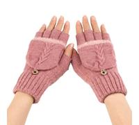 SMED Guantes cortos de lana sin dedos con bordes de piel abatibles para mujer mangas de medio dedo de punto cálidas y modernas rosa B talla única