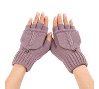 SMED Guantes cortos de lana sin dedos con bordes de piel abatibles para mujer mangas de medio dedo de punto cálidas y modernas morado talla única