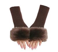 SMED Guantes cortos de pelo de grano fino y guantes de lana para mujer con mangas falsas mangas de punto cálidas sin dedos marrón talla única