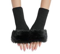 SMED Guantes peludos cortos de grano fino guantes de lana para mujer con mangas falsas mangas tejidas cálidas sin dedos negro talla única