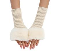 SMED Guantes peludos cortos de grano fino guantes de lana para mujer con mangas falsas mangas tejidas cálidas sin dedos beige talla única