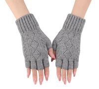 SMED Guantes sin dedos de lana de punto huecos en forma de diamante para mantener el calor y el frío guantes sin dedos de moda gris B talla única