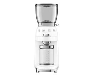 Smeg CGF01WHUK - Molinillo de café, construcción de aluminio, estilo retro de los años 50, 8 ajustes de programa y 3 grados de molienda, color blanco