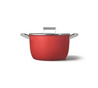 Smeg CKFC2611RDM - Cacerola de 26 cm y tapa roja, antiadherente, aluminio, base patentada