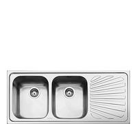 Smeg - Fregadero Inox Smeg Sp116D, 2 Senos, Escurridor, Orientacion Derecha, Mueble 116Cm, Orificio Griferia