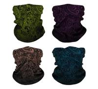 SMEHCF 4 Bandanas Multiusos Mujeres Hombres Diadema Pasamontañas Pañuelo Cabeza Cara Media Máscara Airsoft Paintball Polainas Cuello Transpirables Flor Anacardo Azul Marino Morado Verde Color Clásico