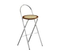 SMELEDFCFK Sillas De Bar Plegables De Madera, Taburete De Bar Asiento Ratán con Respaldo Y Reposapiés, Taburetes Altos Plegable para Interior & Exterior, Portatil(Cherry Wood Color,75cm)