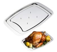 SMELEYOU Bandeja de acero inoxidable para tallar carne con pinchos con tapas con pinchos, bandeja de servir antideslizante pulida para pavo, para cortar, cortar herramientas de cocina en el hogar