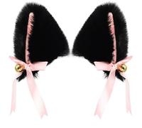 SMELEYOU Clips de orejas de gato negro, clip de felpa en orejas de animales para el cabello, lindo accesorio para cosplay, lolita y fiestas temáticas