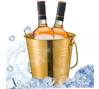 SMELEYOU Cubo de Hielo 3L Bebida bañera Cubierta de Vino de Acero Inoxidable con Mango Cubos de Hielo Dorado para Fiestas Beber Enfriador champán para Enfriar cóctel Bar de Bar