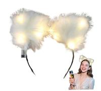 SMELEYOU Diadema con Orejas de Gato Iluminadas Diadema con Orejas de Gato LED Brillante Aro de Pelo Lindo y Esponjoso para Fiestas Raves Festivales Sesiones de Fotos Creativas Blanco