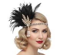 SMELEYOU Diadema estilo flapper de los años 20 para mujer con perlas de cristal, accesorio para el cabello Art Deco vintage para fiesta de la era del jazz, disfraz de Halloween, negro