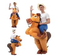 SMELEYOU Disfraz de Caballo Inflable Vaquero de Dibujos Animados Divertidos de Halloween Halloween Portable Resistente a la lágrima con soplador de Aire (sin batería)