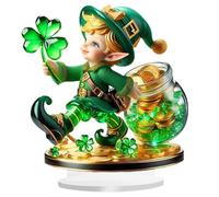 SMELEYOU Figura de Duende irlandés, decoración del día de San Patricio con trébol, decoración navideña acrílica para el hogar y el Oficial