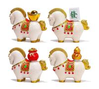 SMELEYOU Figuras de Caballo, 4 Piezas de Resina, Estatua de Caballo del zodíaco Chino, Escultura para Riqueza y éxito, Decoraciones de Año Nuevo 2026 para Escritorio de Oficina